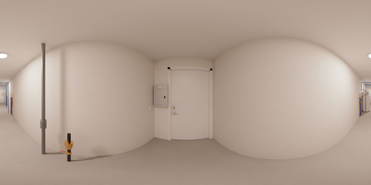The owner door, the house panel on the end wall and the water service coming up through the floor.